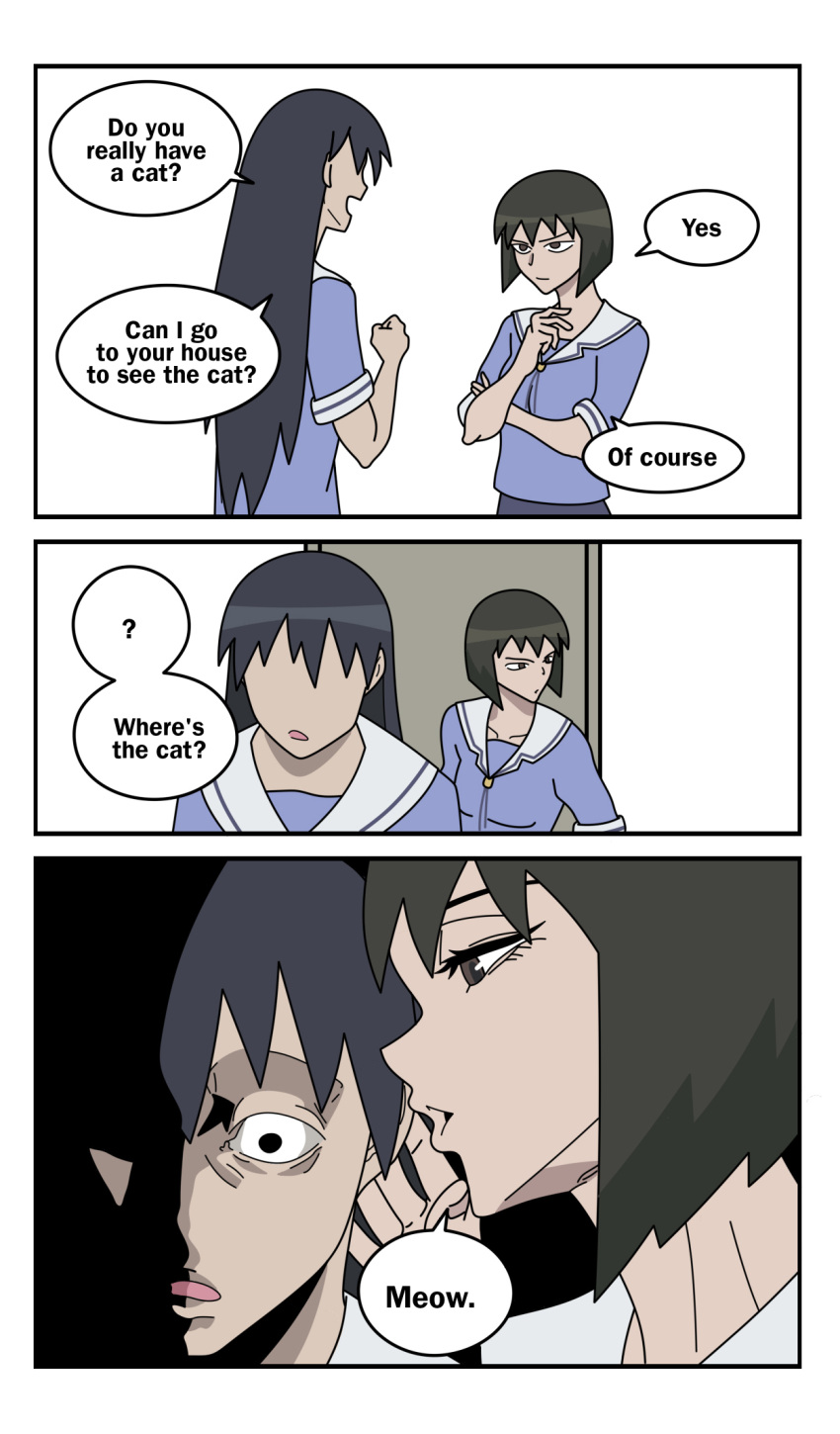 2girls, azumanga_daioh, azumanga_daioh's_school_uniform, black_hair, closing_door, dadeadinside, english_text, highres