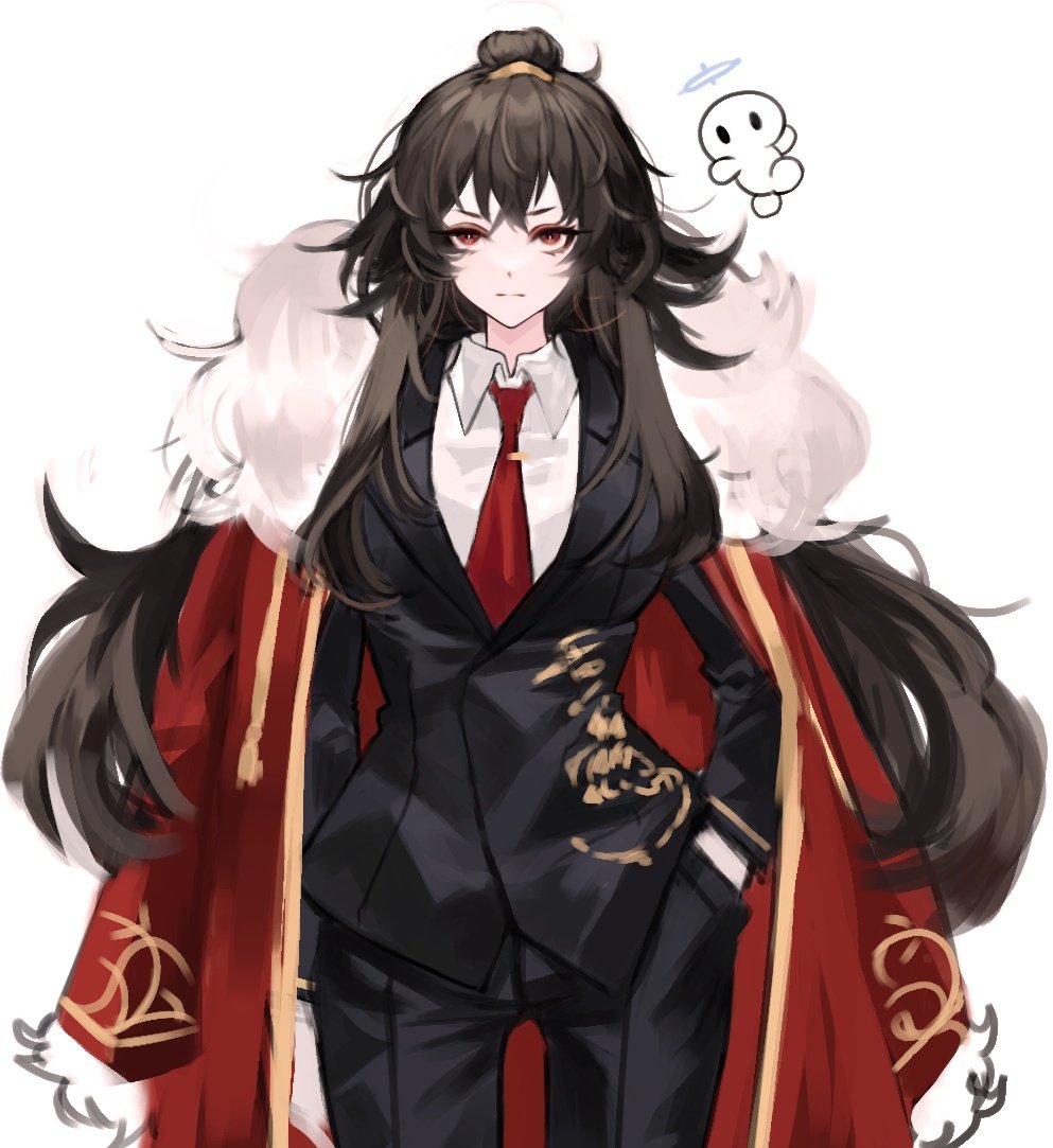 1girl, aka_dang, black_gloves, black_jacket, black_pants, brown_hair, closed_mouth, coat