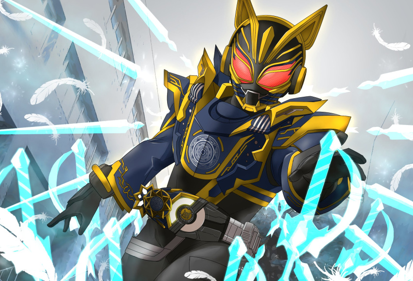 1girl, black_bodysuit, black_gloves, blue_armor, blue_sleeves, bodysuit, commentary, contrapposto
