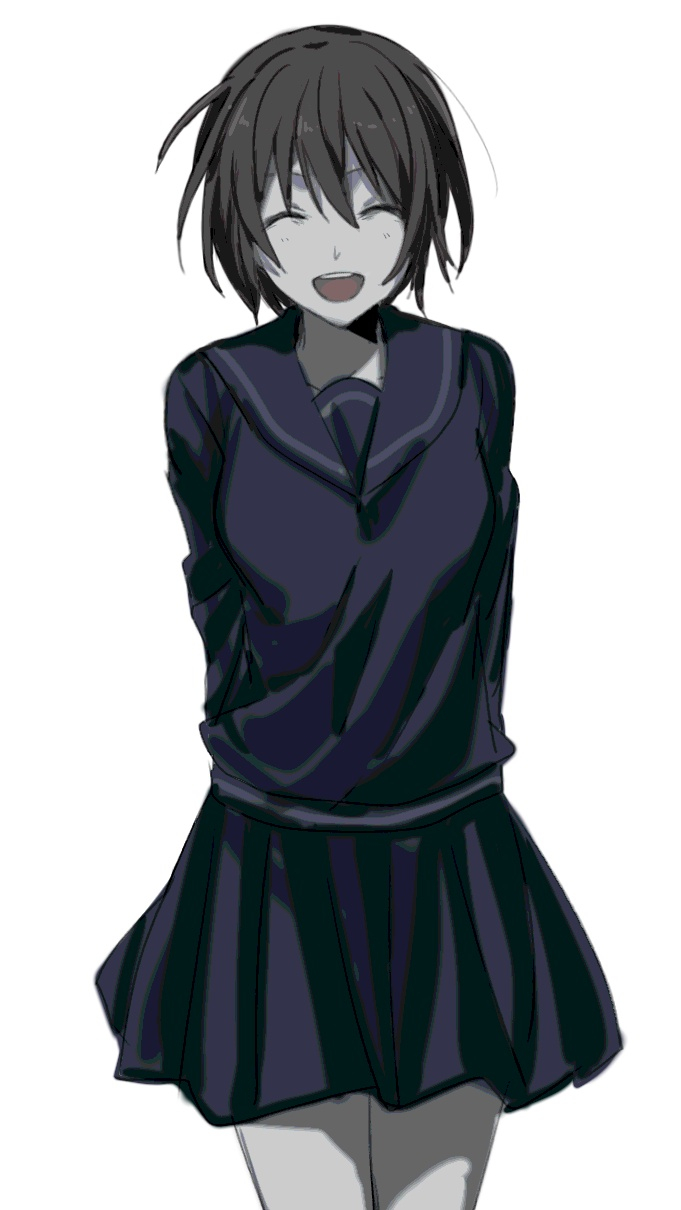 1girl, blue_serafuku, brown_hair, highres, open_mouth, school_uniform, serafuku, short_hair