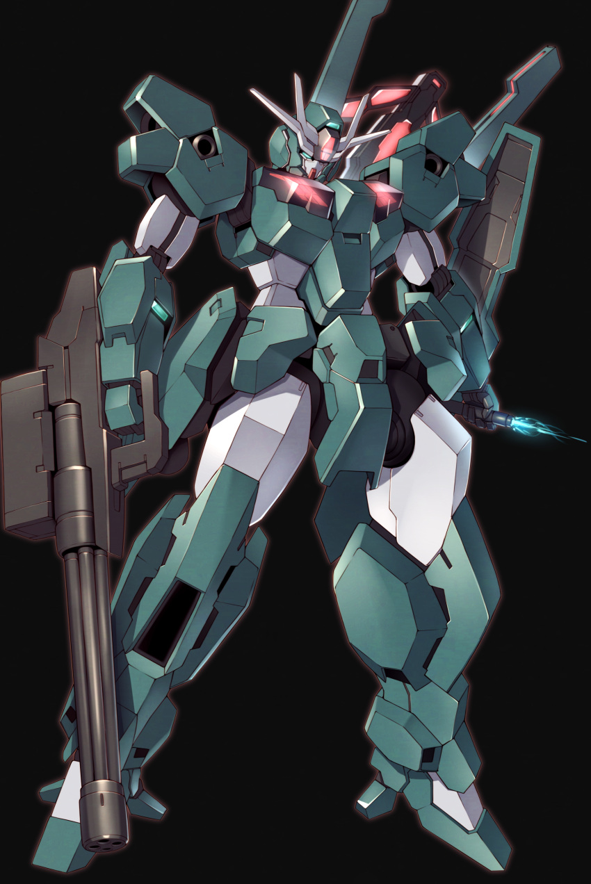 absurdres, beam_saber, black_background, full_body, green_eyes, gun, gundam, gundam_lfrith_ur
