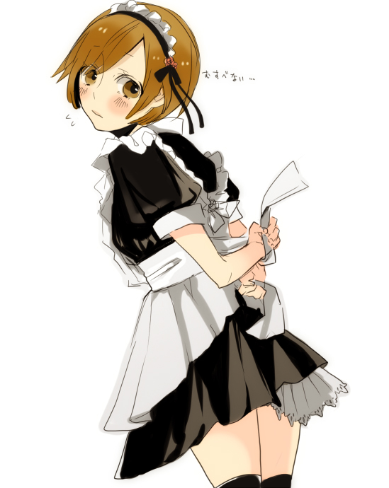 blush, brown_hair, koyori_(pixiv), maid, persona, persona_4, satonaka_chie, short_hair, solo, thighhighs
