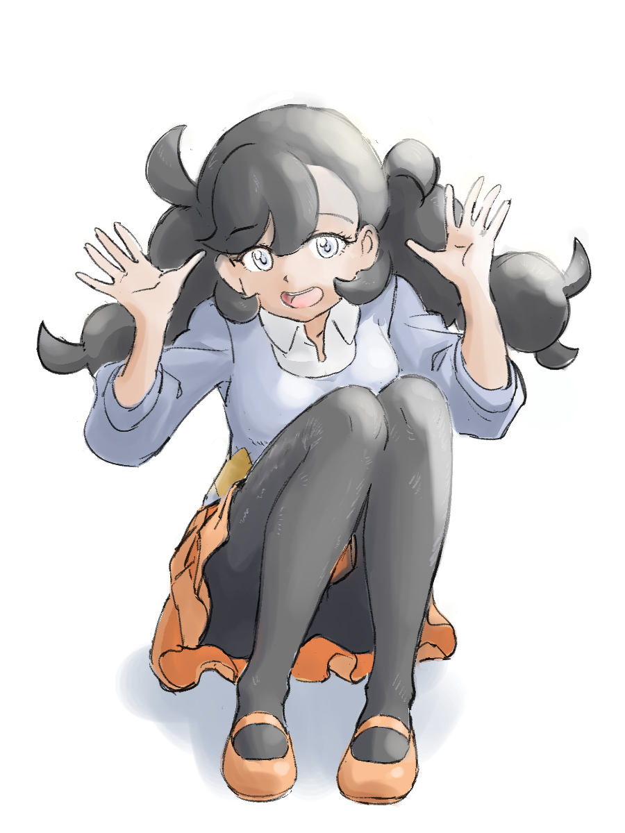 1girl, black_hair, black_pantyhose, braid, dark-skinned_female, dark_skin, emma_(pokemon), fashion