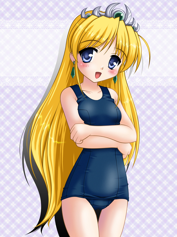 blue_eyes, crown, earrings, jewelry, leticia_apple, long_hair, neopure, one-piece_swimsuit