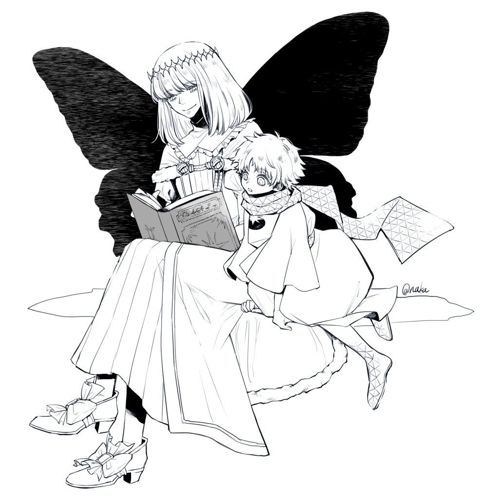 2boys, :o, bob_cut, book, butterfly_wings, fate/grand_order, fate_(series), holding