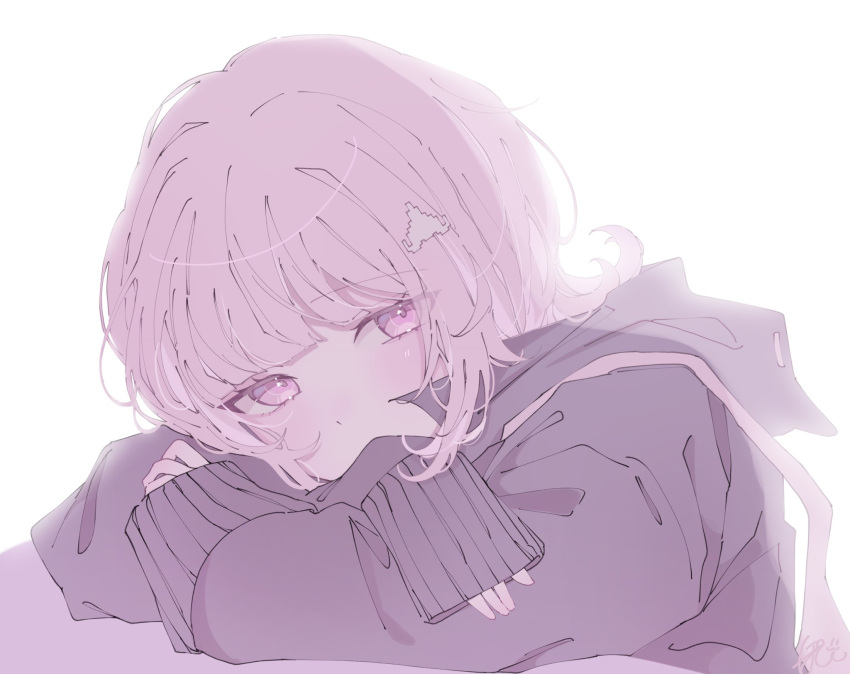 1girl, backpack, bag, black_jacket, blunt_bangs, blush, brown_hair, crossed_arms