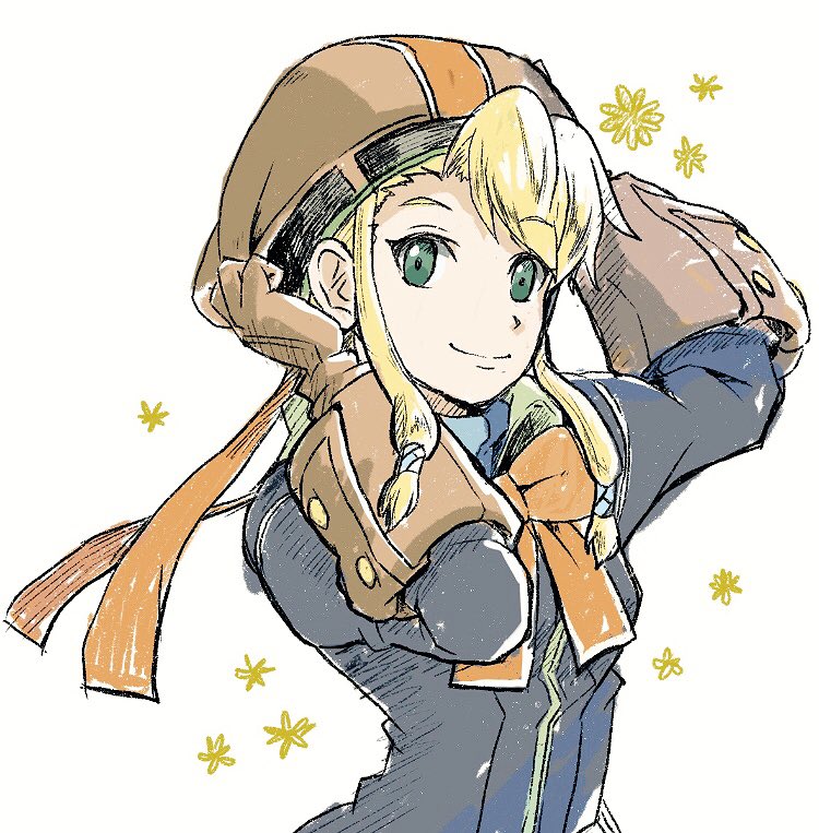 1girl, asatsuki_kamo, blonde_hair, brown_gloves, clarissa_arwin, closed_mouth, gloves, green_eyes