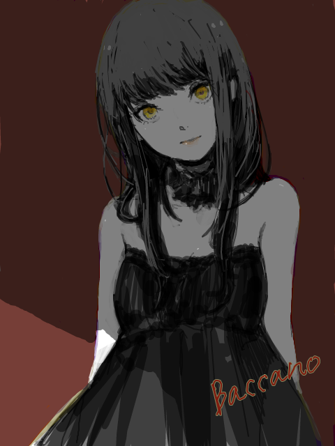 bare_shoulders, black_hair, chane_laforet, child, choker, dress, formal, long_hair