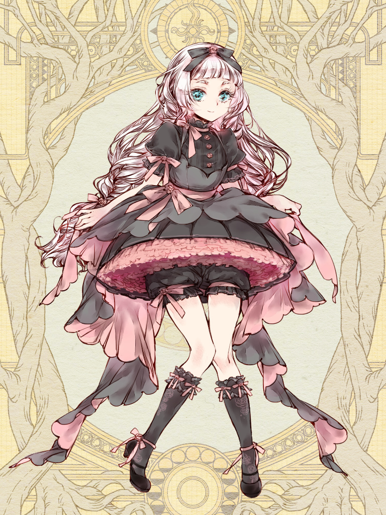 1girl, alice_snowlight, black_dress, black_footwear, black_socks, bow, dairoku_ryouhei, dress