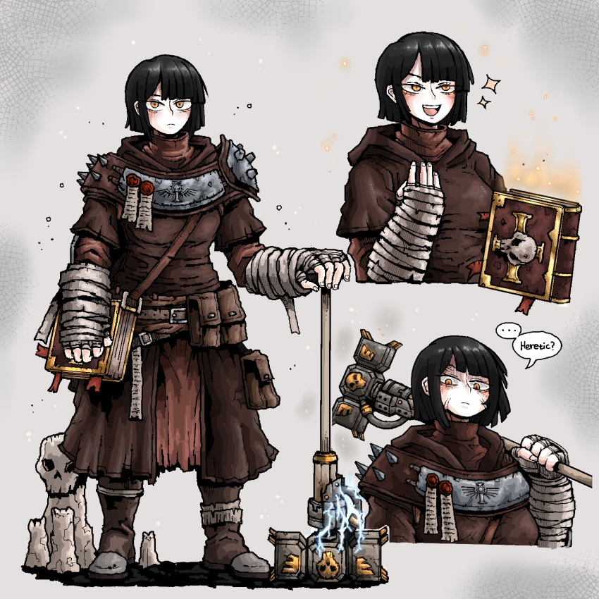 1girl, adeptus_ministorum, arm_wrap, armor, blush, book, candle, ekfh4rnrqkq
