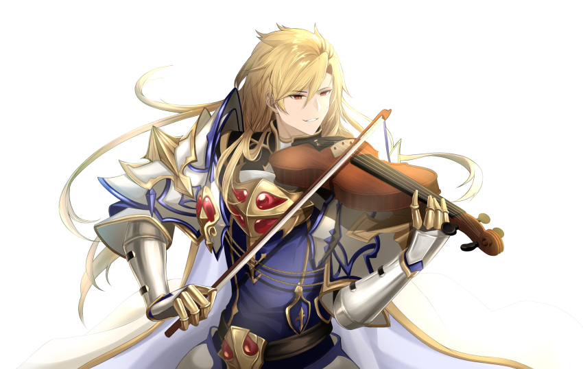 1boy, aglovale_(granblue_fantasy), armor, belt, black_belt, blonde_hair, blue_jacket, bow_(music)