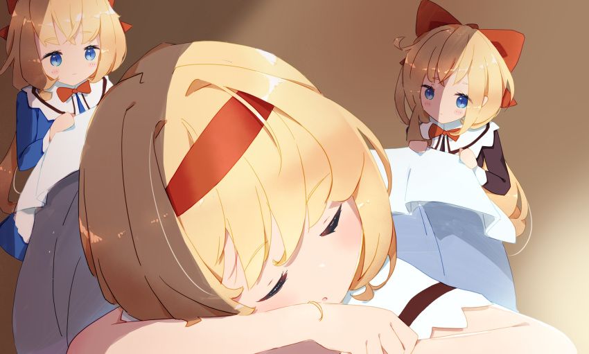 1girl, alice_margatroid, blonde_hair, capelet, chikuzen1996, closed_eyes, hairband, highres