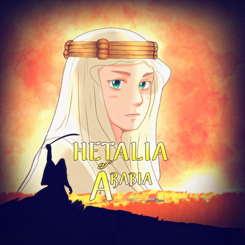 1boy, arm_up, axis_powers_hetalia, closed_mouth, copyright_name, cosplay, egypt_(hetalia), english_text