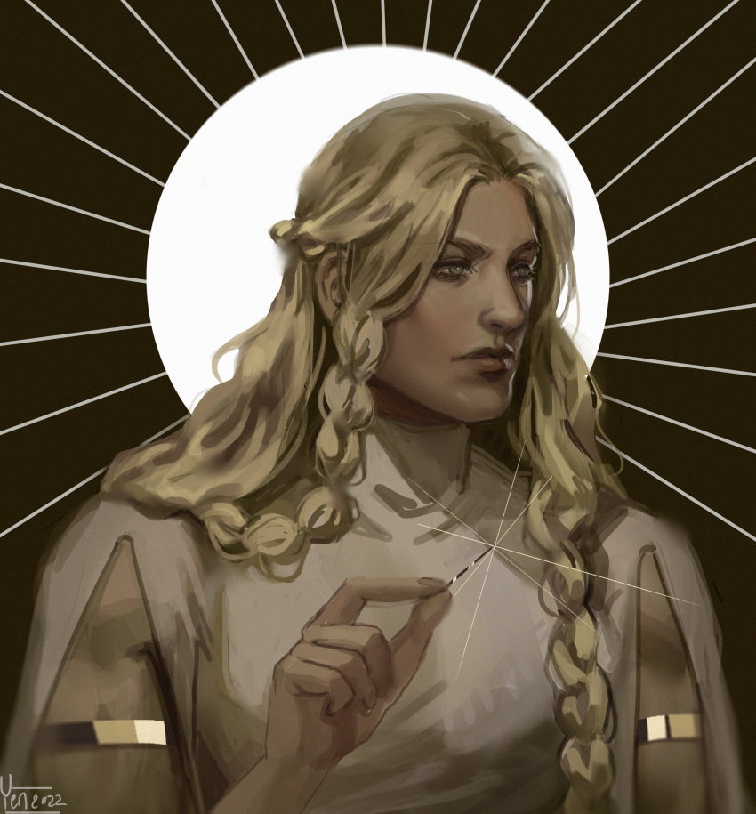 1boy, absurdres, aged_up, armlet, blonde_hair, braid, elden_ring, glint