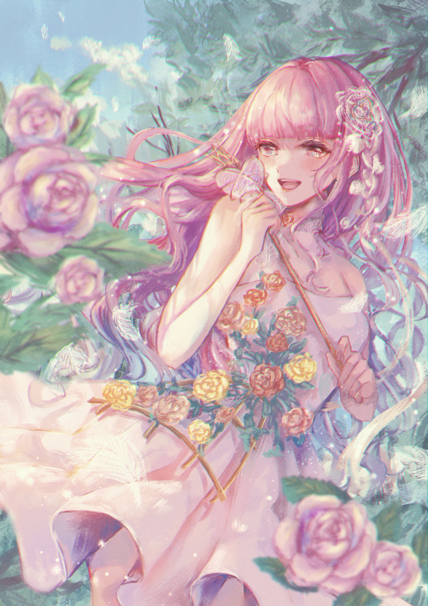1girl, absurdres, blunt_bangs, blurry, blush, braid, character_request, choker