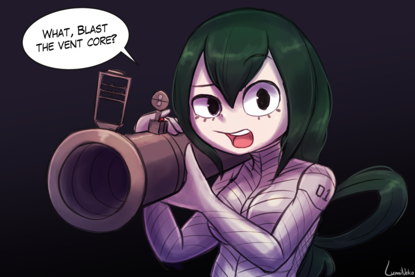 1girl, asui_tsuyu, black_background, bodysuit, boku_no_hero_academia, breasts, commentary, english_commentary