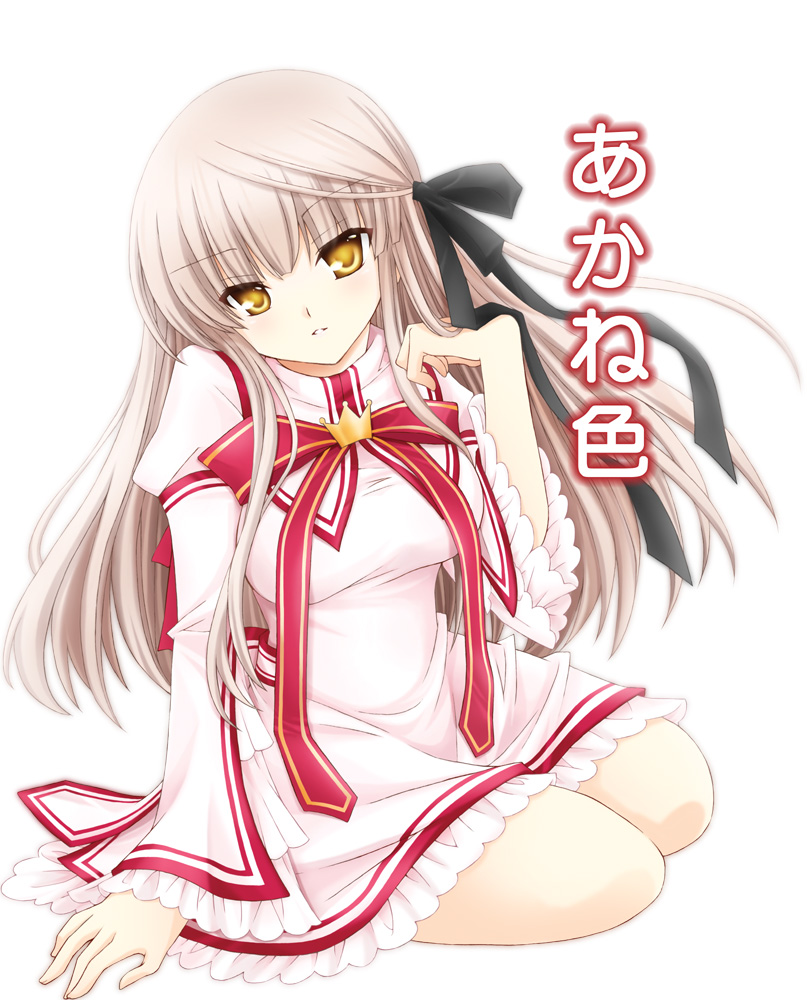 adjusting_hair, black_ribbon, blunt_bangs, blush, breasts, chibinon, comiket_82, commentary_request