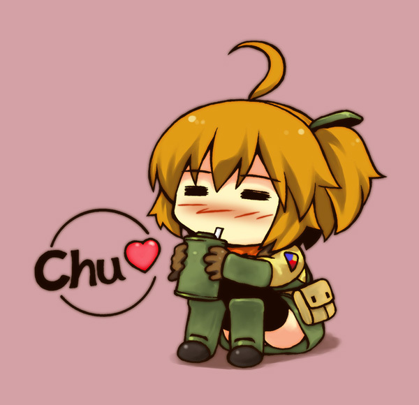 ahoge, bad_id, canteen, chibi, heart, m4_sherman, mecha_musume, military