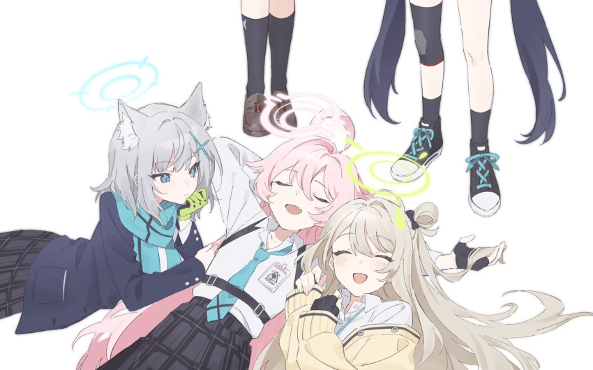 5girls, ahoge, animal_ear_fluff, animal_ears, ayane_(blue_archive), black_bow, black_footwear, black_socks