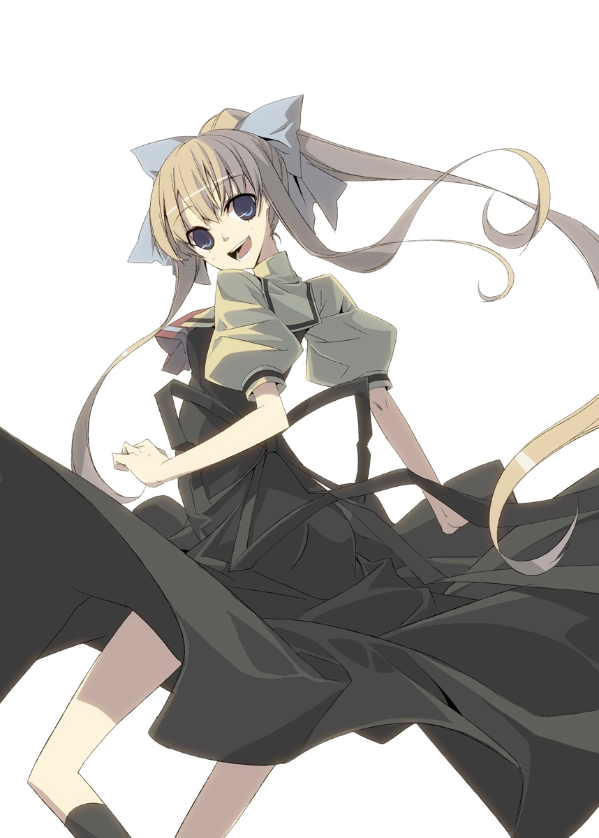 blonde_hair, blue_eyes, highres, kamio_misuzu, long_hair, looking_back, red_eyes, school_uniform
