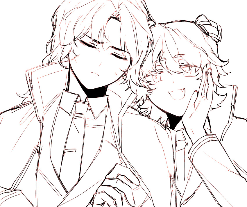 1boy, 1girl, :3, cape, chel_(ttt_lc), chun_(library_of_ruina), coat, collared_shirt