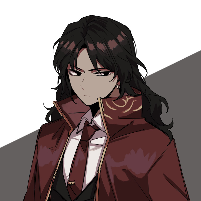 1boy, black_eyes, black_hair, black_vest, chel_(ttt_lc), chun_(library_of_ruina), closed_mouth, coat