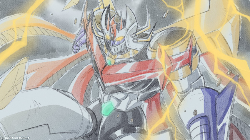 armor, cape, full_armor, glowing, glowing_eyes, goichimonji, highres, horns