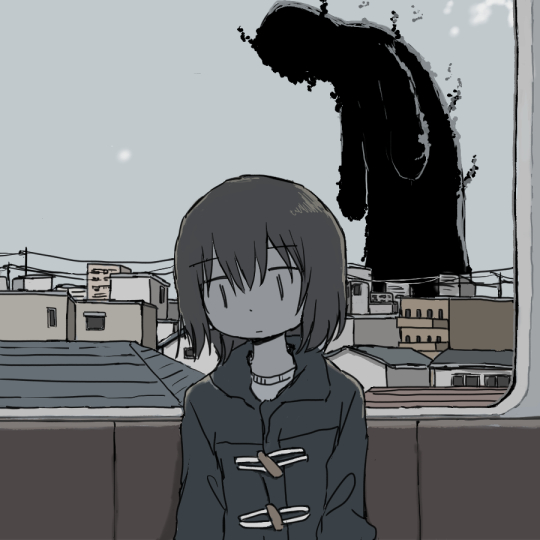 1girl, black_coat, bob_cut, brown_hair, city, cityscape, closed_mouth, coat