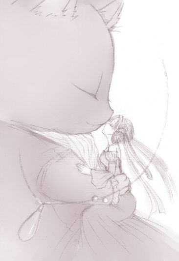 aria, cait_sith, cait_sith_(aria), cat, closed_eyes, hug, kiss, makoto_(pixiv745979)