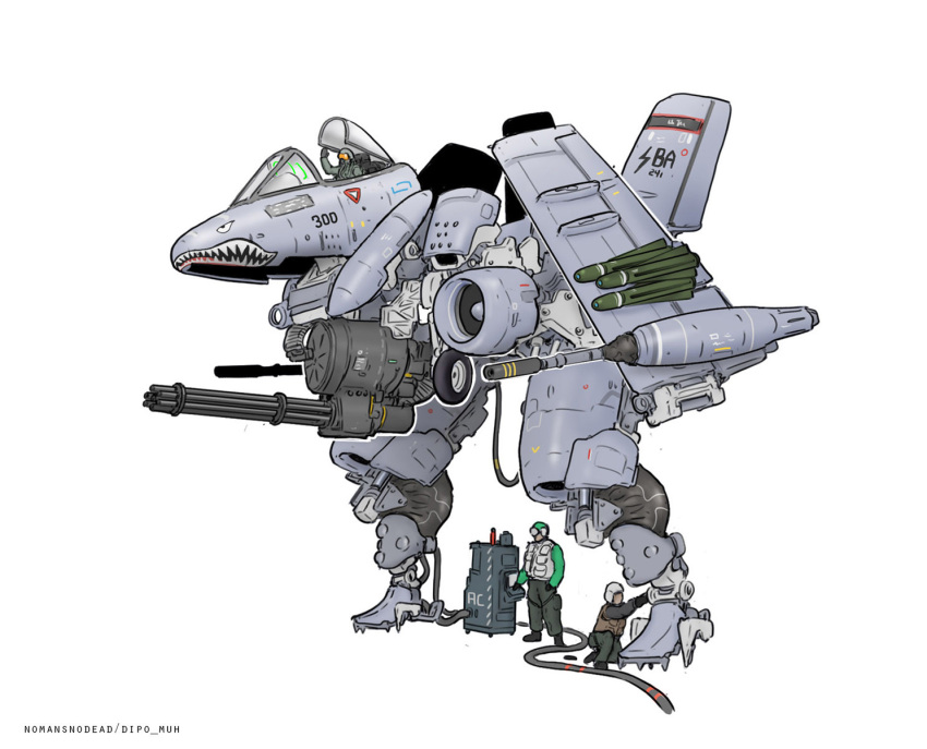 aircraft, airplane, cable, cannon, canopy_(aircraft), english_commentary, gatling_gun, gerwalk
