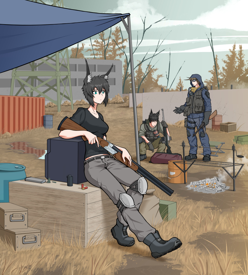 1girl, absurdres, animal_ears, arbor_spirit, armor, bag, barrel, belt