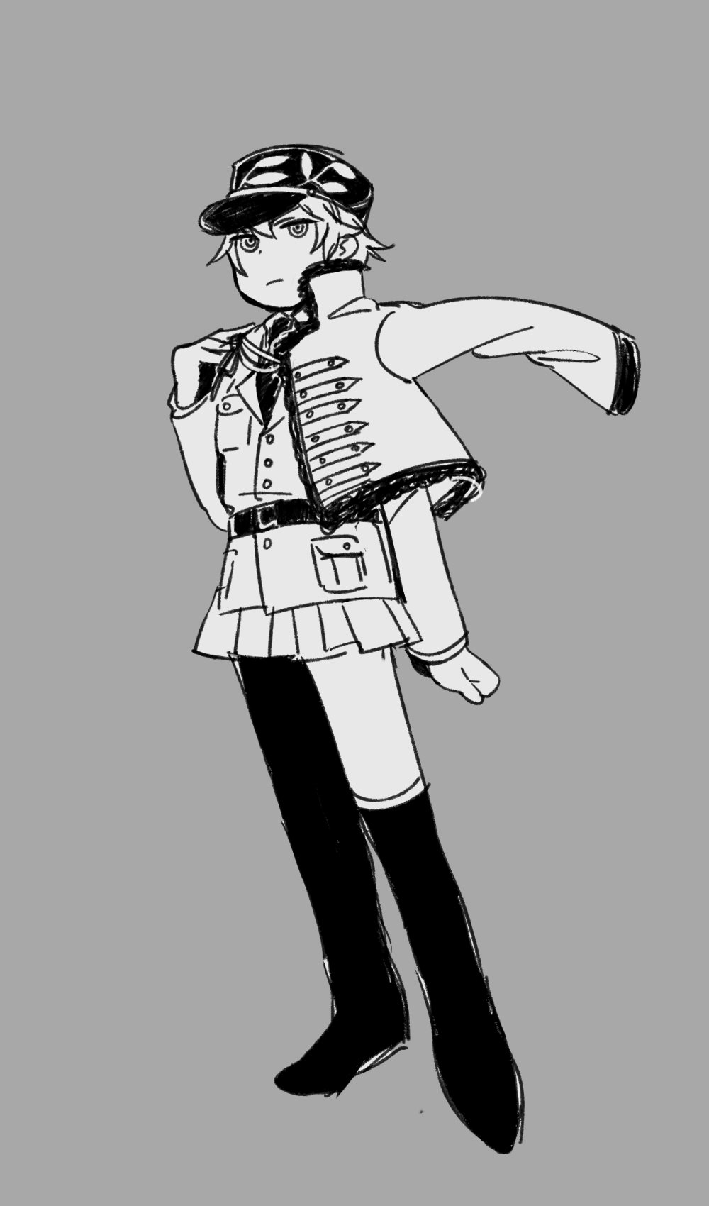 1girl, asparagus_(girls_und_panzer), bc_freedom_military_uniform, belt, blonde_hair, collared_jacket, flat_chest, fourragere