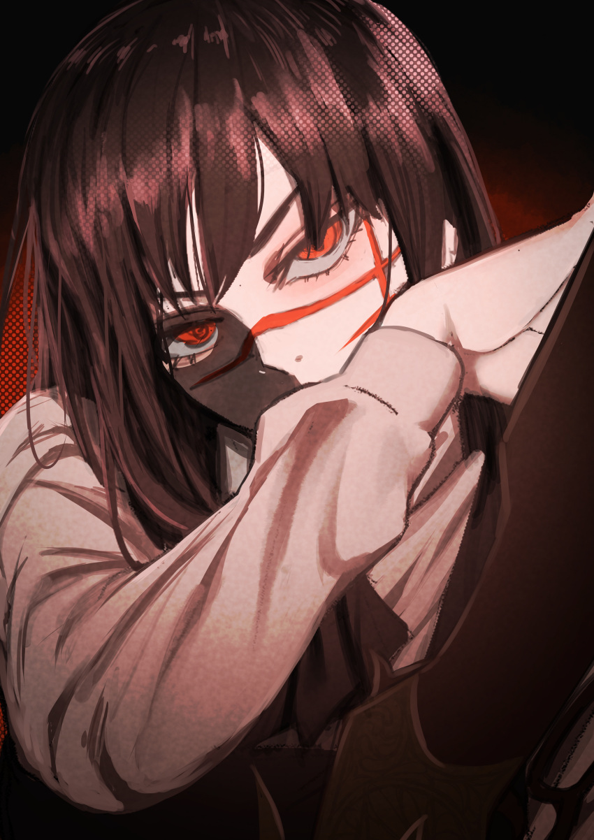 1girl, absurdres, black_hair, chainsaw_man, head_tilt, highres, long_hair, long_sleeves
