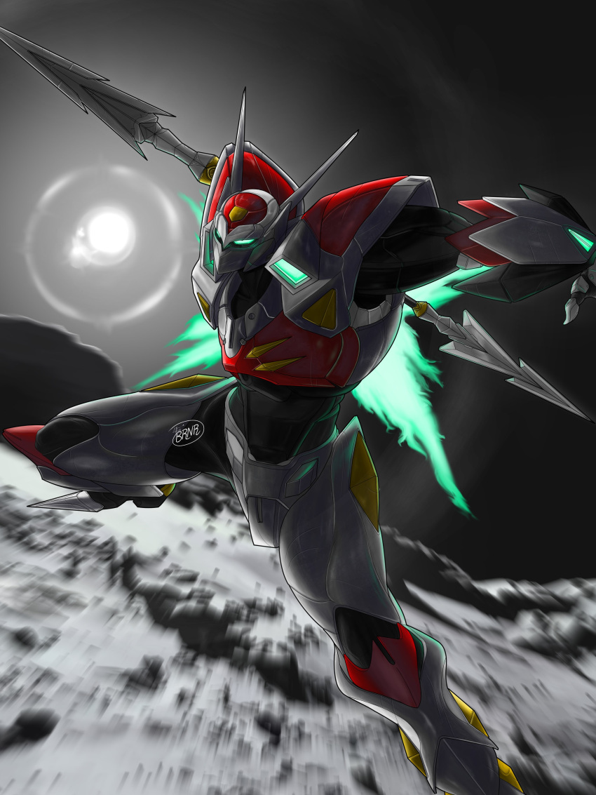 absurdres, afterbrnr, glowing, glowing_eyes, henshin, highres, holding, holding_polearm