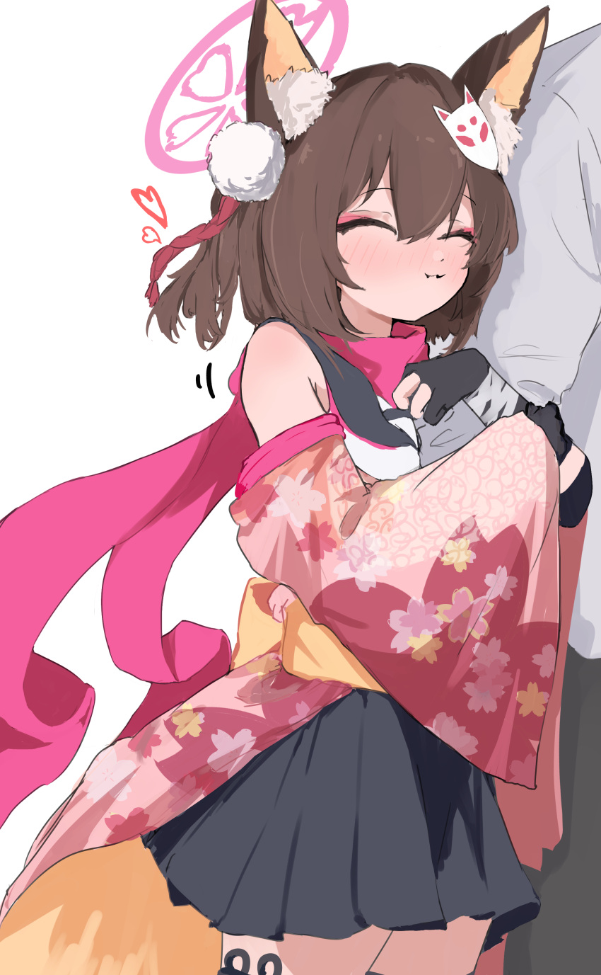 1girl, :3, ^_^, absurdres, animal_ear_fluff, animal_ears, arm_hug, bare_shoulders