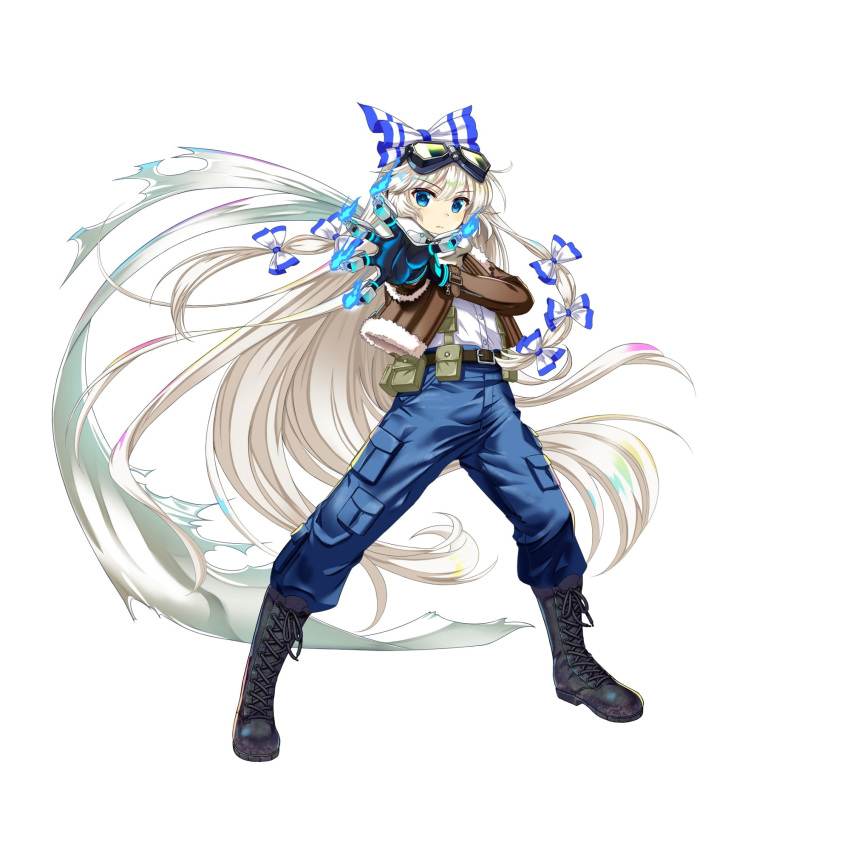 1girl, alternate_costume, alternate_eye_color, belt, black_footwear, blue_eyes, blue_gloves, blue_pants