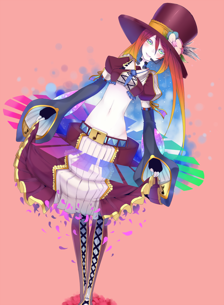 blush, boots, colorful, detached_sleeves, fingerless_gloves, flower, gloves, green_eyes