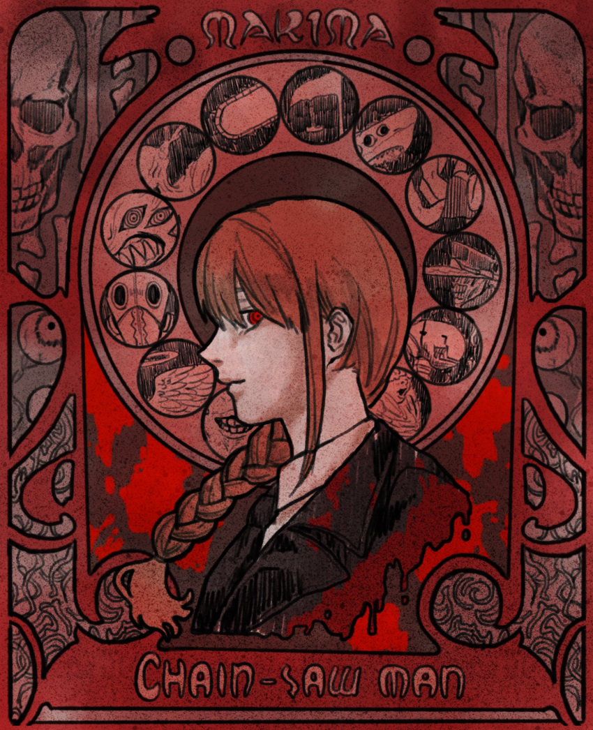 1girl, angel_devil_(chainsaw_man), beam_(chainsaw_man), black_jacket, black_necktie, blood, blood_drip, blood_on_clothes