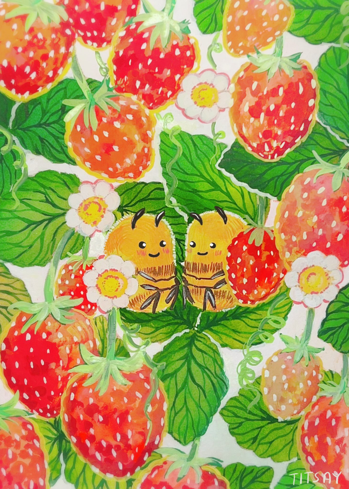 artist_name, bee, blush, bug, flower, food, fruit, highres