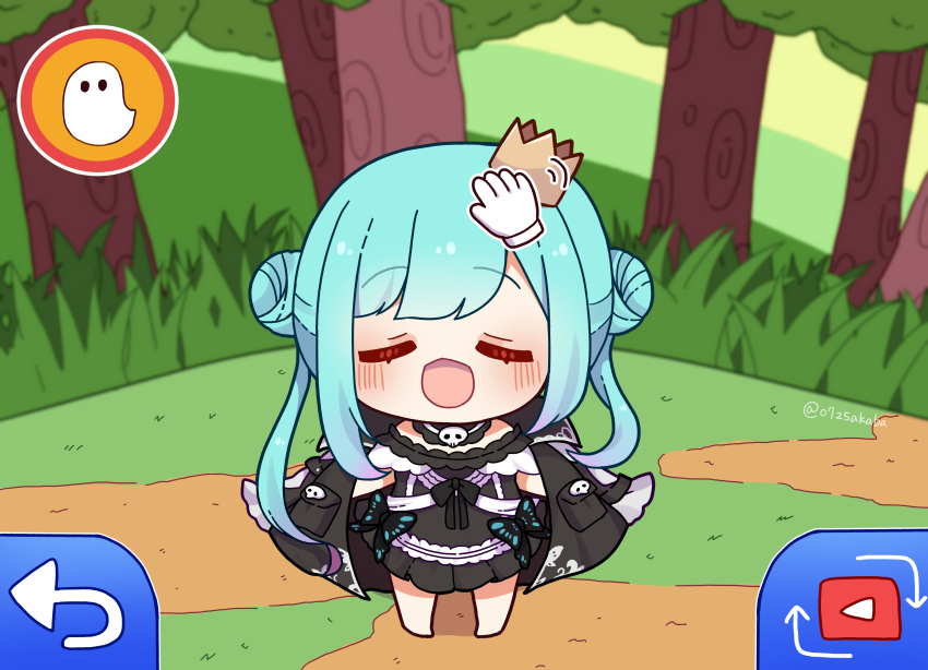 0725akaba, 1girl, absurdres, arrow_(symbol), barefoot, black_dress, black_jacket, blue_hair