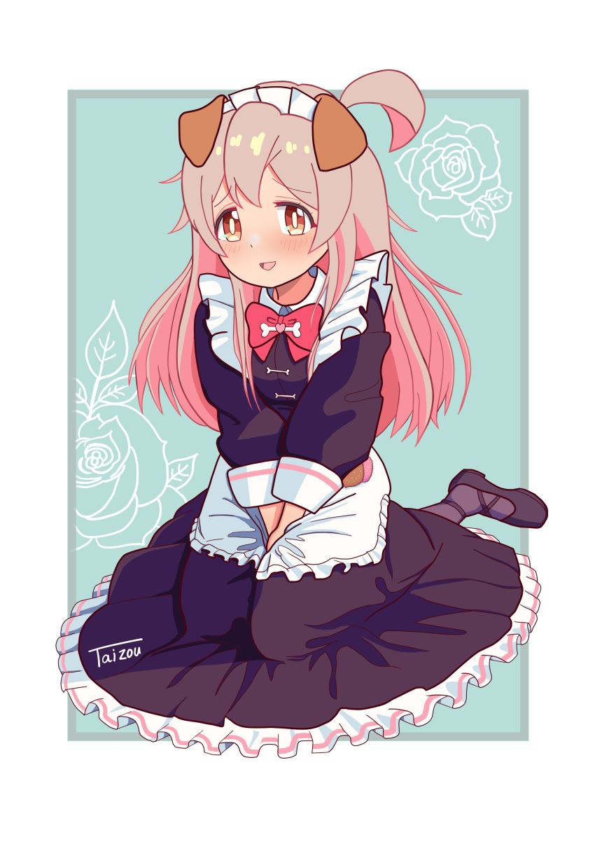 1girl, absurdres, ahoge, animal_ears, apron, artist_name, bow, bowtie