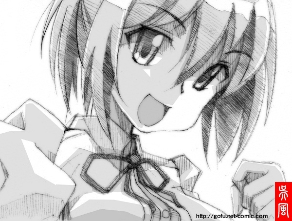 mayoi_neko_overrun!, monochrome, naruko_kanae, necktie, open_mouth, ponytail, sketch, smile