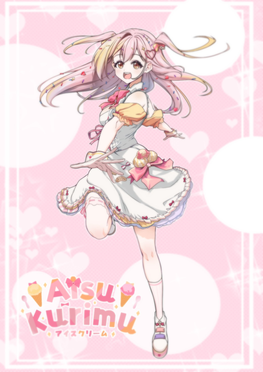 aisu_kurimu, amai_direct, blonde_hair, bow, bowtie, bridal_garter, brown_eyes, candy_hair_ornament