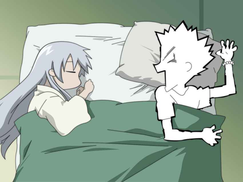 2boys, bed, closed_eyes, fruits_basket, long_hair, male, sohma_ayame, sohma_kyo