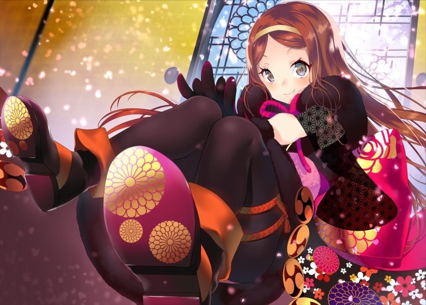 1girl, arrow_(tamawo222), black_footwear, black_gloves, boots, brown_hair, chacha_(fate), chinese_knot