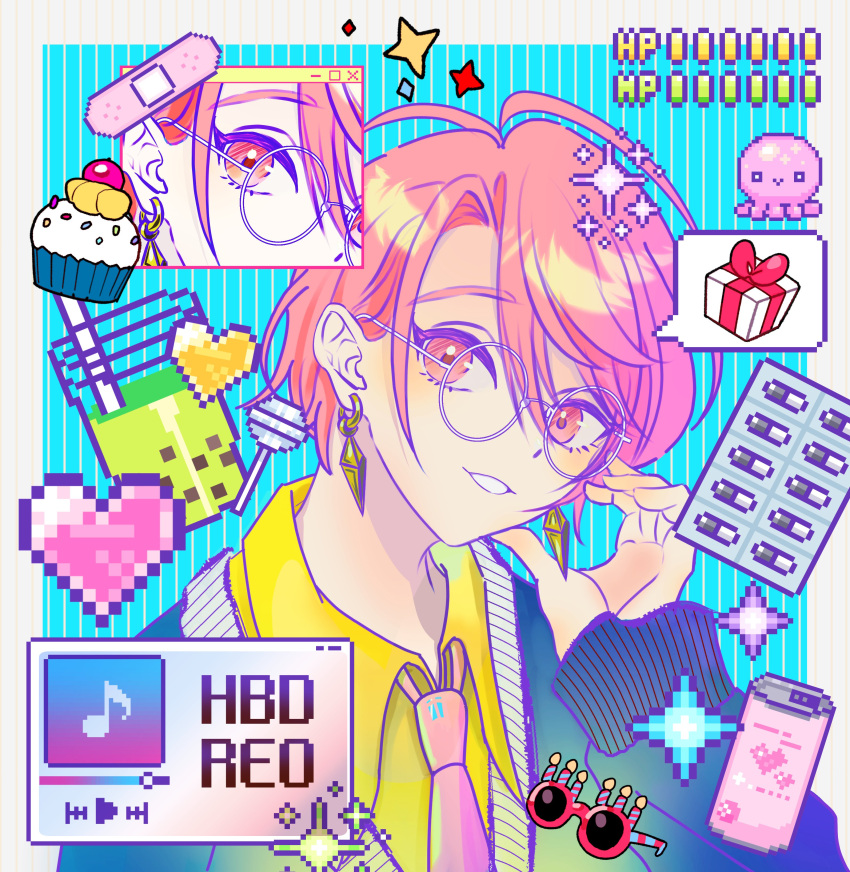 1boy, 4su_bae, absurdres, blue_background, border, box, bubble_tea, can