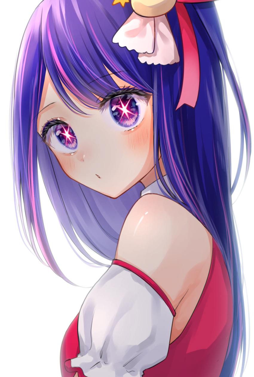 1girl, amakami_konomi_(artist), bare_shoulders, blush, breasts, detached_sleeves, from_side, hair_ornament