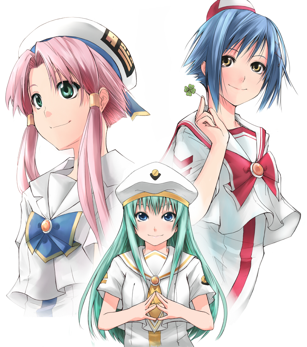 alice_carroll, aria, beret, blue_eyes, blue_hair, clover, green_eyes, green_hair