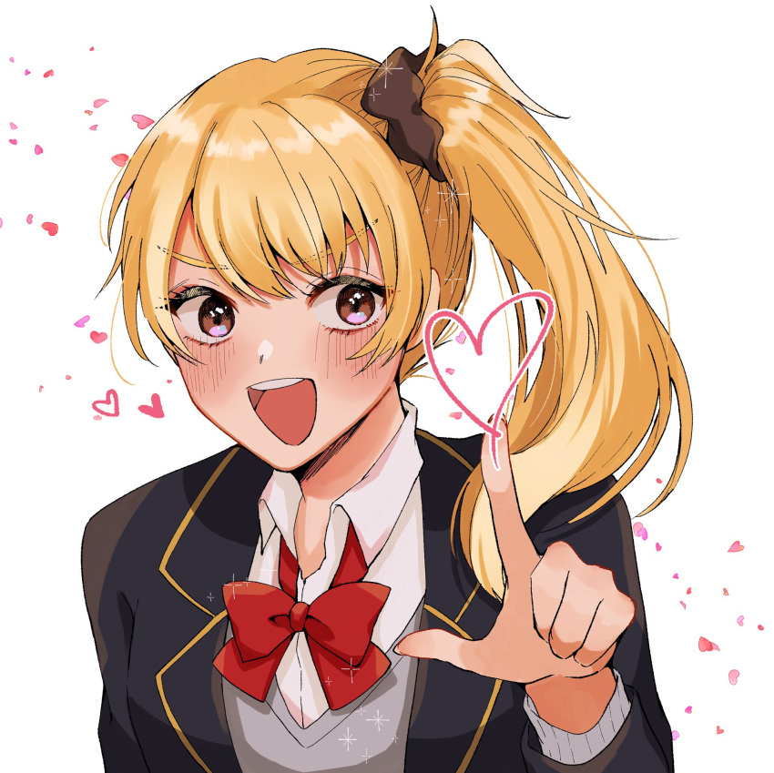 1girl, amano_miyabi_(sound_horizon), black_jacket, blazer, blonde_hair, blush, bow, bowtie