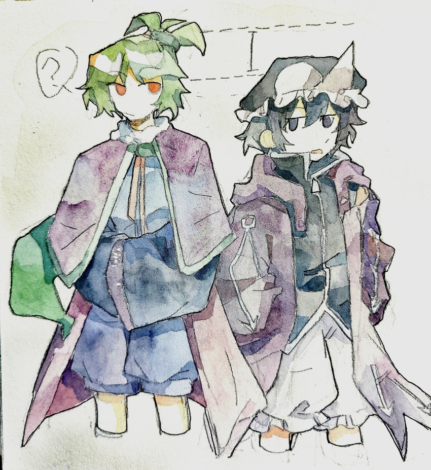 2others, ?, aaayamitsu, adagumo_no_saragimaru, androgynous, arrow_print, black_headwear, black_shirt